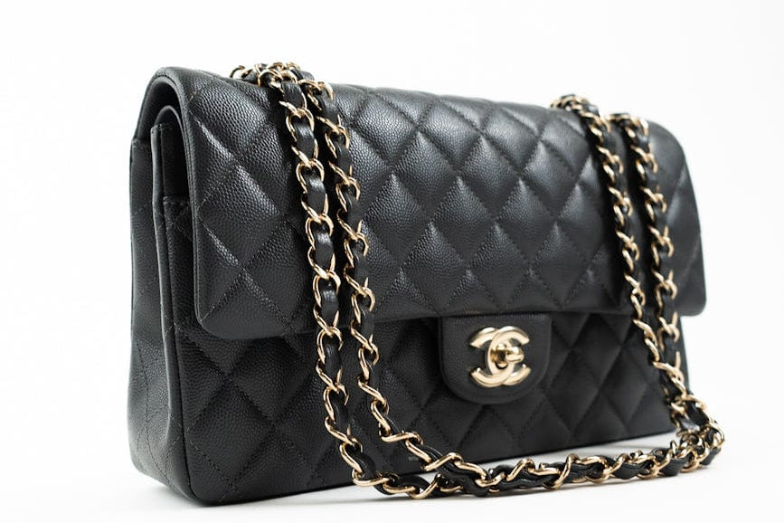 CHANEL Handbag 21B Grey Caviar Quilted Classic Flap Medium Light Gold Hardware -Knockoff
