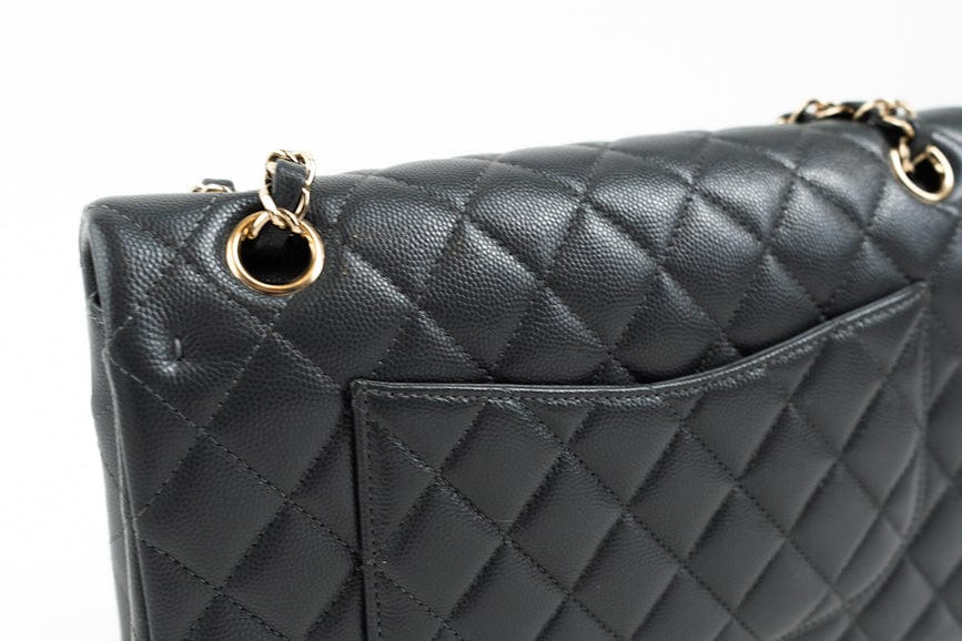 CHANEL Handbag 21B Grey Caviar Quilted Classic Flap Medium Light Gold Hardware -Knockoff
