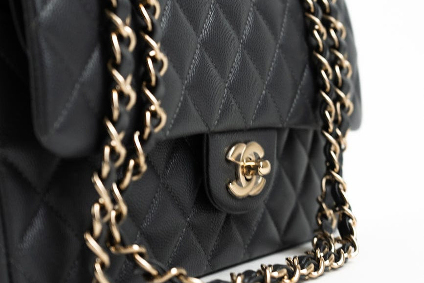 CHANEL Handbag 21B Grey Caviar Quilted Classic Flap Medium Light Gold Hardware -Knockoff
