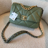 CHANEL Handbag 21B Military Green Lambskin Quilted 19 Flap Small Mixed Hardware -Knockoff
