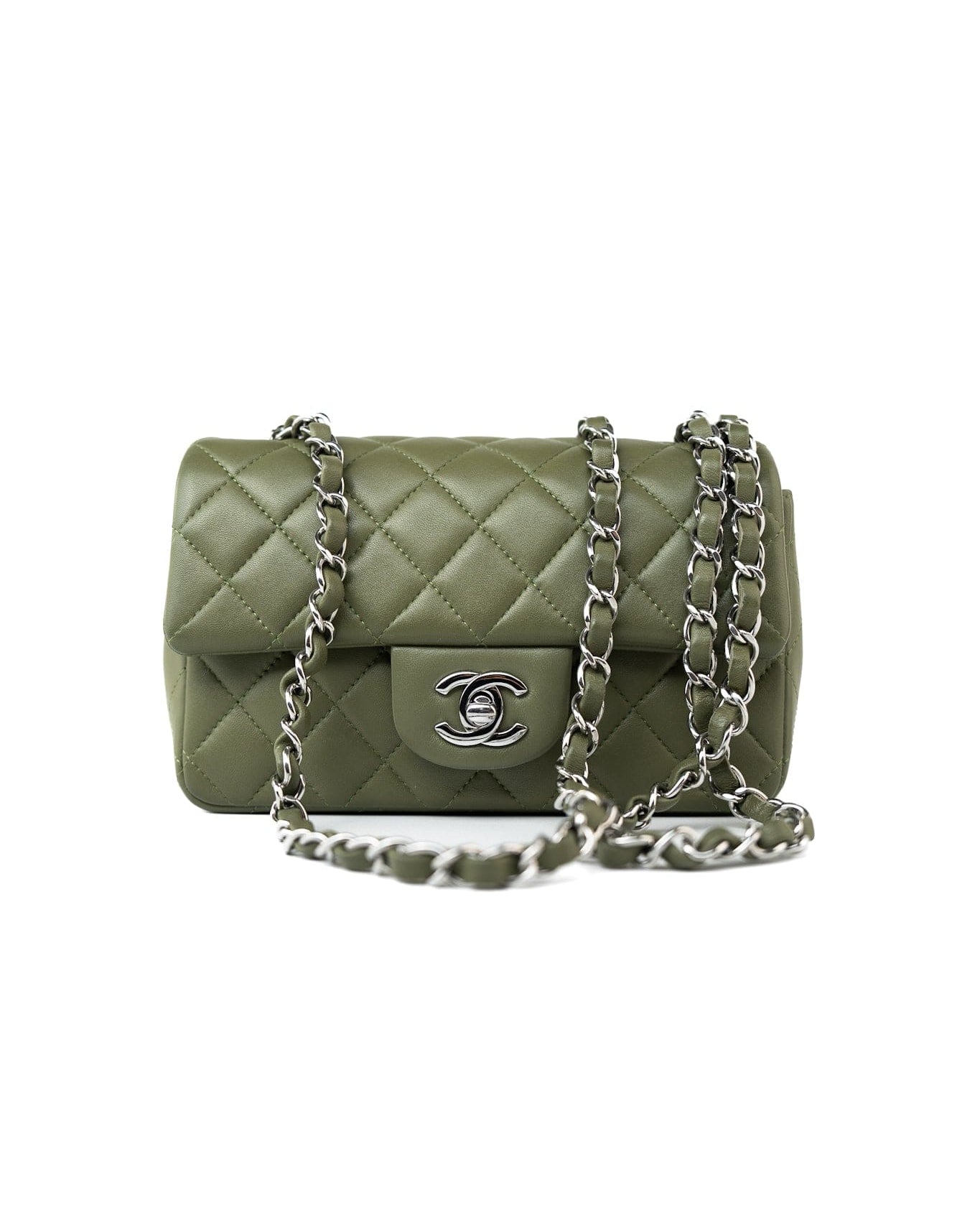 CHANEL Handbag 21B Military Green Lambskin Quilted Mini Rectangular Single Silver Hardware -Knockoff
