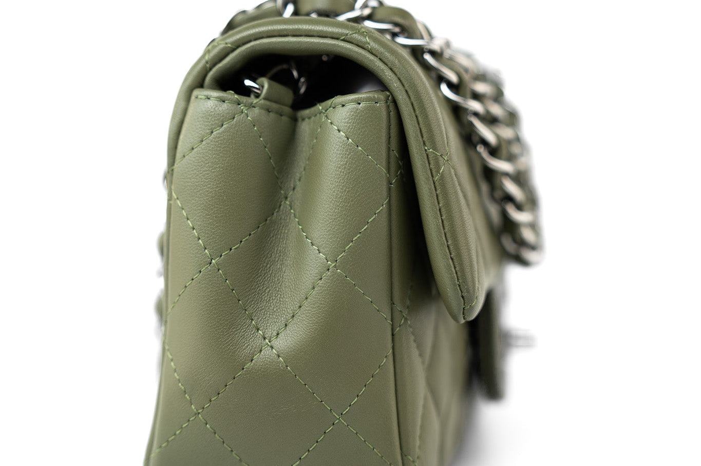 CHANEL Handbag 21B Military Green Lambskin Quilted Mini Rectangular Single Silver Hardware -Knockoff
