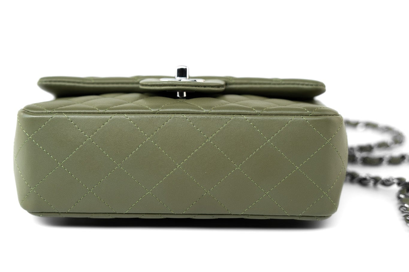 CHANEL Handbag 21B Military Green Lambskin Quilted Mini Rectangular Single Silver Hardware -Knockoff
