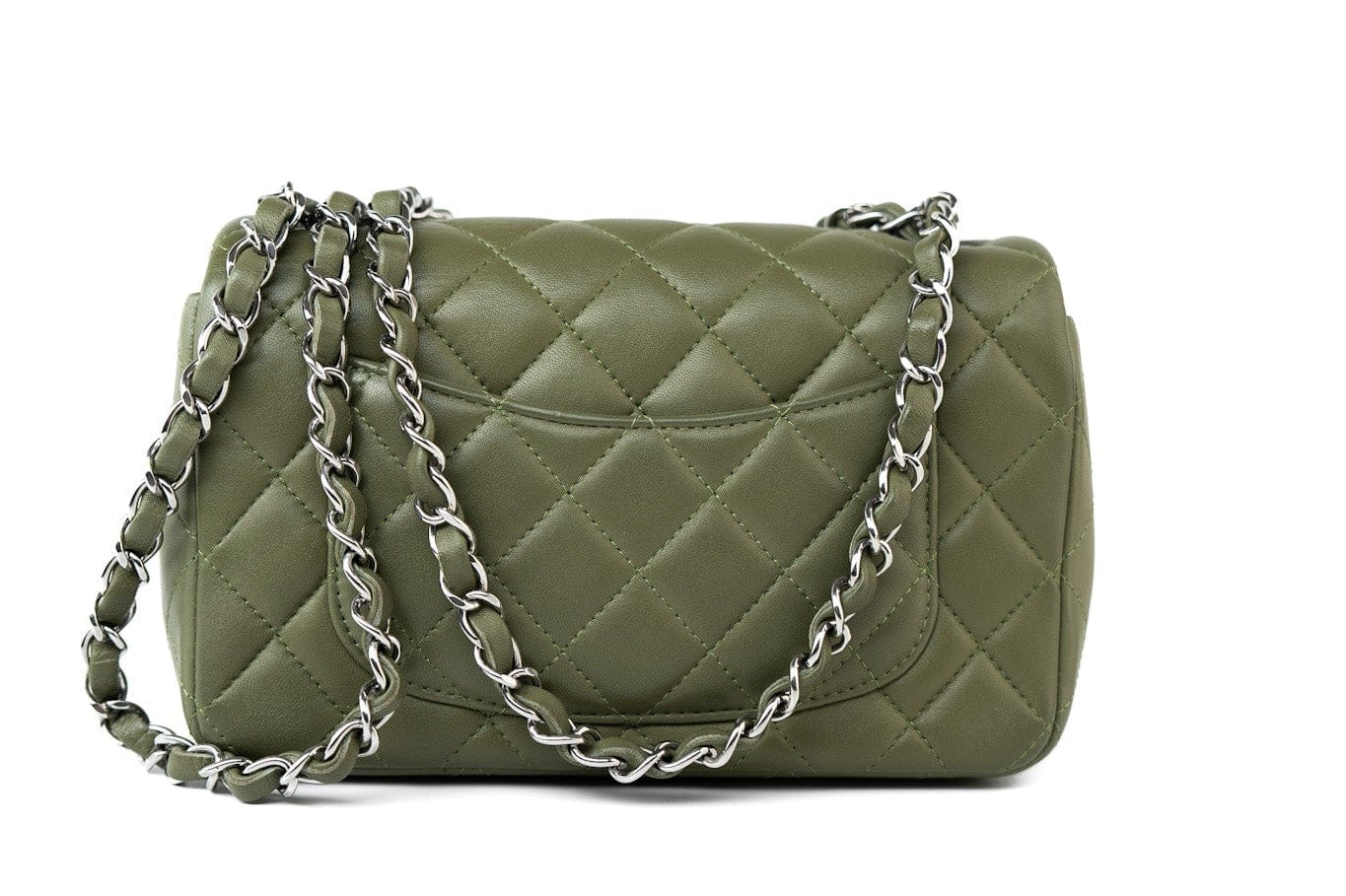 CHANEL Handbag 21B Military Green Lambskin Quilted Mini Rectangular Single Silver Hardware -Knockoff
