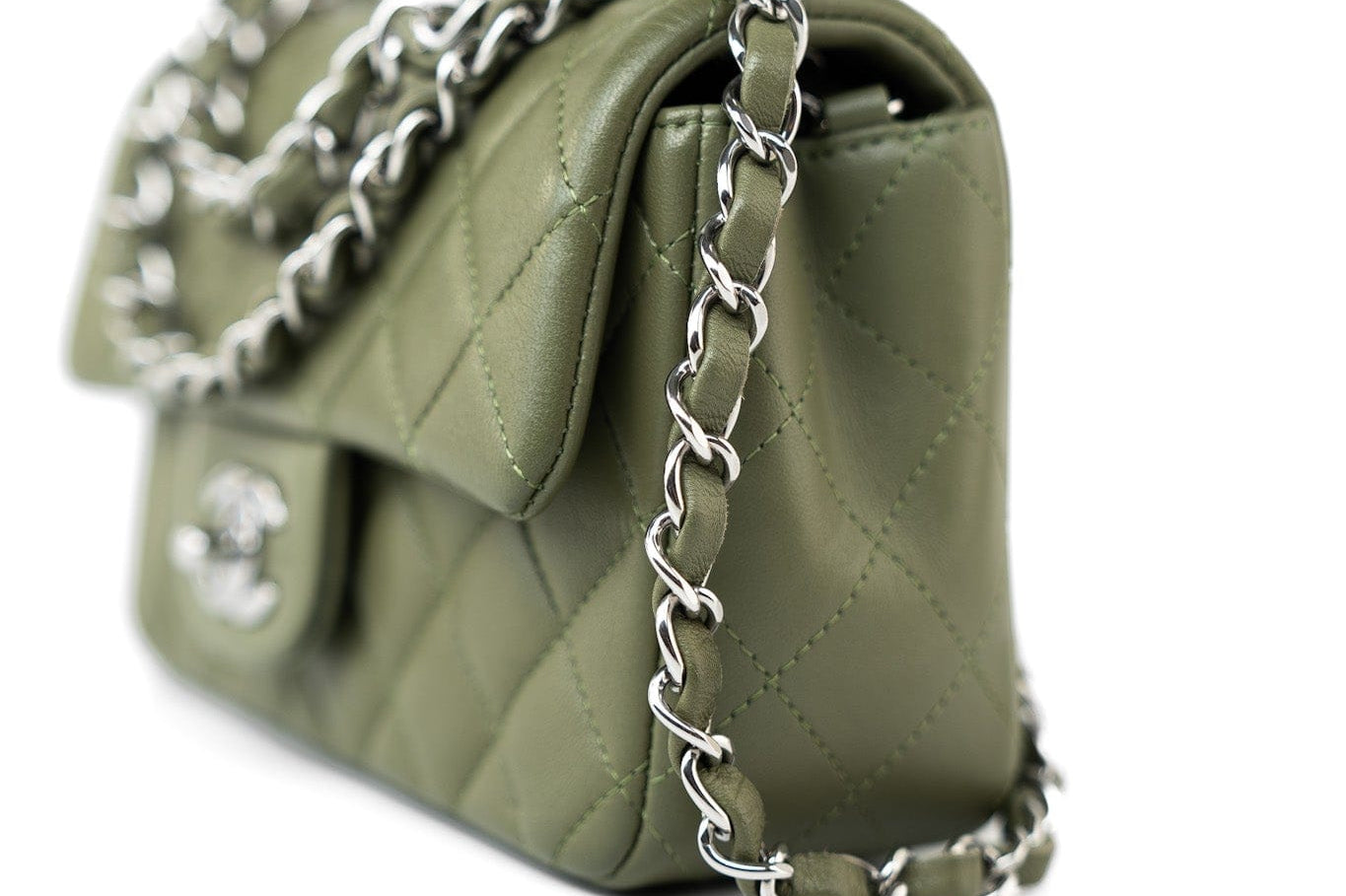 CHANEL Handbag 21B Military Green Lambskin Quilted Mini Rectangular Single Silver Hardware -Knockoff
