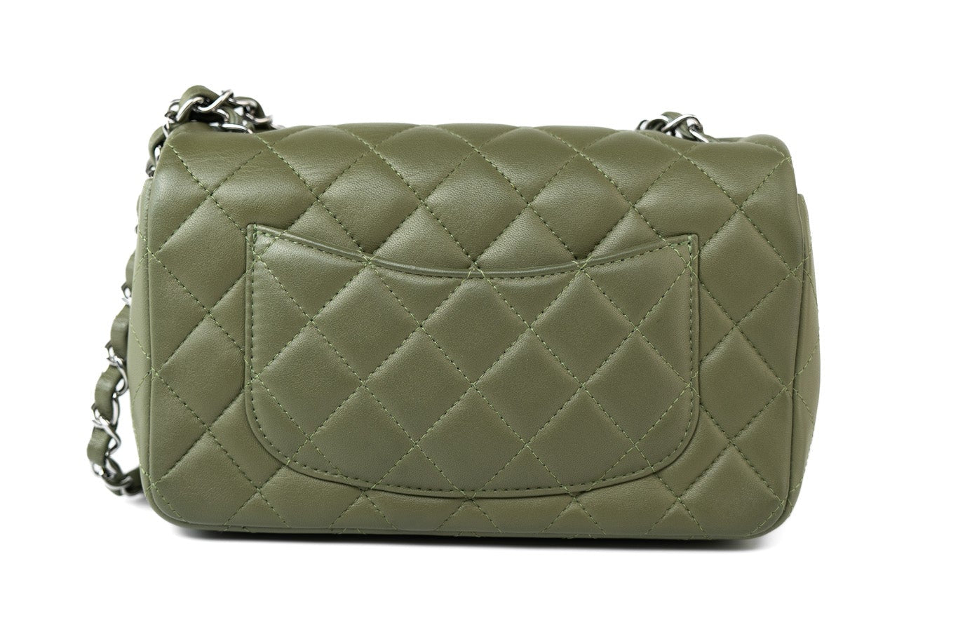 CHANEL Handbag 21B Military Green Lambskin Quilted Mini Rectangular Single Silver Hardware -Knockoff
