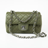 CHANEL Handbag 21B Military Green Lambskin Quilted Mini Rectangular Single Silver Hardware -Knockoff
