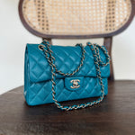 CHANEL Handbag 21C Dark Teal Caviar Quilted Classic Double Flap Small Light Gold Hardware -Knockoff
