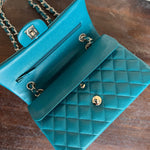 CHANEL Handbag 21C Dark Teal Caviar Quilted Classic Double Flap Small Light Gold Hardware -Knockoff
