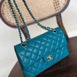 CHANEL Handbag 21C Dark Teal Caviar Quilted Classic Double Flap Small Light Gold Hardware -Knockoff
