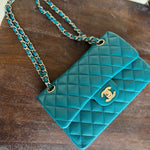 CHANEL Handbag 21C Dark Teal Caviar Quilted Classic Double Flap Small Light Gold Hardware -Knockoff
