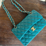 CHANEL Handbag 21C Dark Teal Caviar Quilted Classic Double Flap Small Light Gold Hardware -Knockoff
