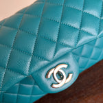 CHANEL Handbag 21C Dark Teal Caviar Quilted Classic Double Flap Small Light Gold Hardware -Knockoff
