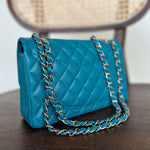 CHANEL Handbag 21C Dark Teal Caviar Quilted Classic Double Flap Small Light Gold Hardware -Knockoff
