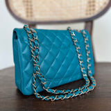 CHANEL Handbag 21C Dark Teal Caviar Quilted Classic Double Flap Small Light Gold Hardware -Knockoff
