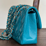 CHANEL Handbag 21C Dark Teal Caviar Quilted Classic Double Flap Small Light Gold Hardware -Knockoff
