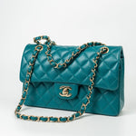 CHANEL Handbag 21C Dark Teal Caviar Quilted Classic Double Flap Small Light Gold Hardware -Knockoff
