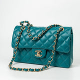 CHANEL Handbag 21C Dark Teal Caviar Quilted Classic Double Flap Small Light Gold Hardware -Knockoff
