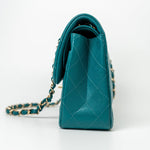 CHANEL Handbag 21C Dark Teal Caviar Quilted Classic Double Flap Small Light Gold Hardware -Knockoff
