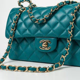 CHANEL Handbag 21C Dark Teal Caviar Quilted Classic Double Flap Small Light Gold Hardware -Knockoff
