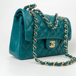 CHANEL Handbag 21C Dark Teal Caviar Quilted Classic Double Flap Small Light Gold Hardware -Knockoff
