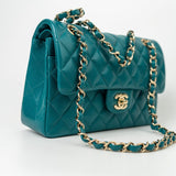 CHANEL Handbag 21C Dark Teal Caviar Quilted Classic Double Flap Small Light Gold Hardware -Knockoff
