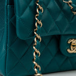 CHANEL Handbag 21C Dark Teal Caviar Quilted Classic Double Flap Small Light Gold Hardware -Knockoff
