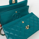 CHANEL Handbag 21C Dark Teal Caviar Quilted Classic Double Flap Small Light Gold Hardware -Knockoff
