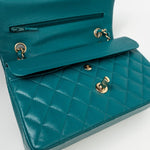 CHANEL Handbag 21C Dark Teal Caviar Quilted Classic Double Flap Small Light Gold Hardware -Knockoff
