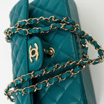 CHANEL Handbag 21C Dark Teal Caviar Quilted Classic Double Flap Small Light Gold Hardware -Knockoff
