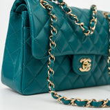 CHANEL Handbag 21C Dark Teal Caviar Quilted Classic Double Flap Small Light Gold Hardware -Knockoff
