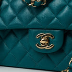 CHANEL Handbag 21C Dark Teal Caviar Quilted Classic Double Flap Small Light Gold Hardware -Knockoff
