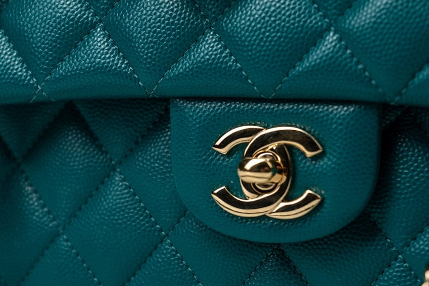 CHANEL Handbag 21C Dark Teal Caviar Quilted Classic Double Flap Small Light Gold Hardware -Knockoff
