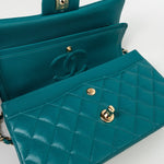 CHANEL Handbag 21C Dark Teal Caviar Quilted Classic Double Flap Small Light Gold Hardware -Knockoff
