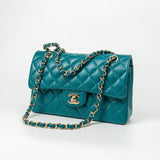 CHANEL Handbag 21C Dark Teal Caviar Quilted Classic Double Flap Small Light Gold Hardware -Knockoff
