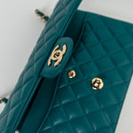 CHANEL Handbag 21C Dark Teal Caviar Quilted Classic Double Flap Small Light Gold Hardware -Knockoff
