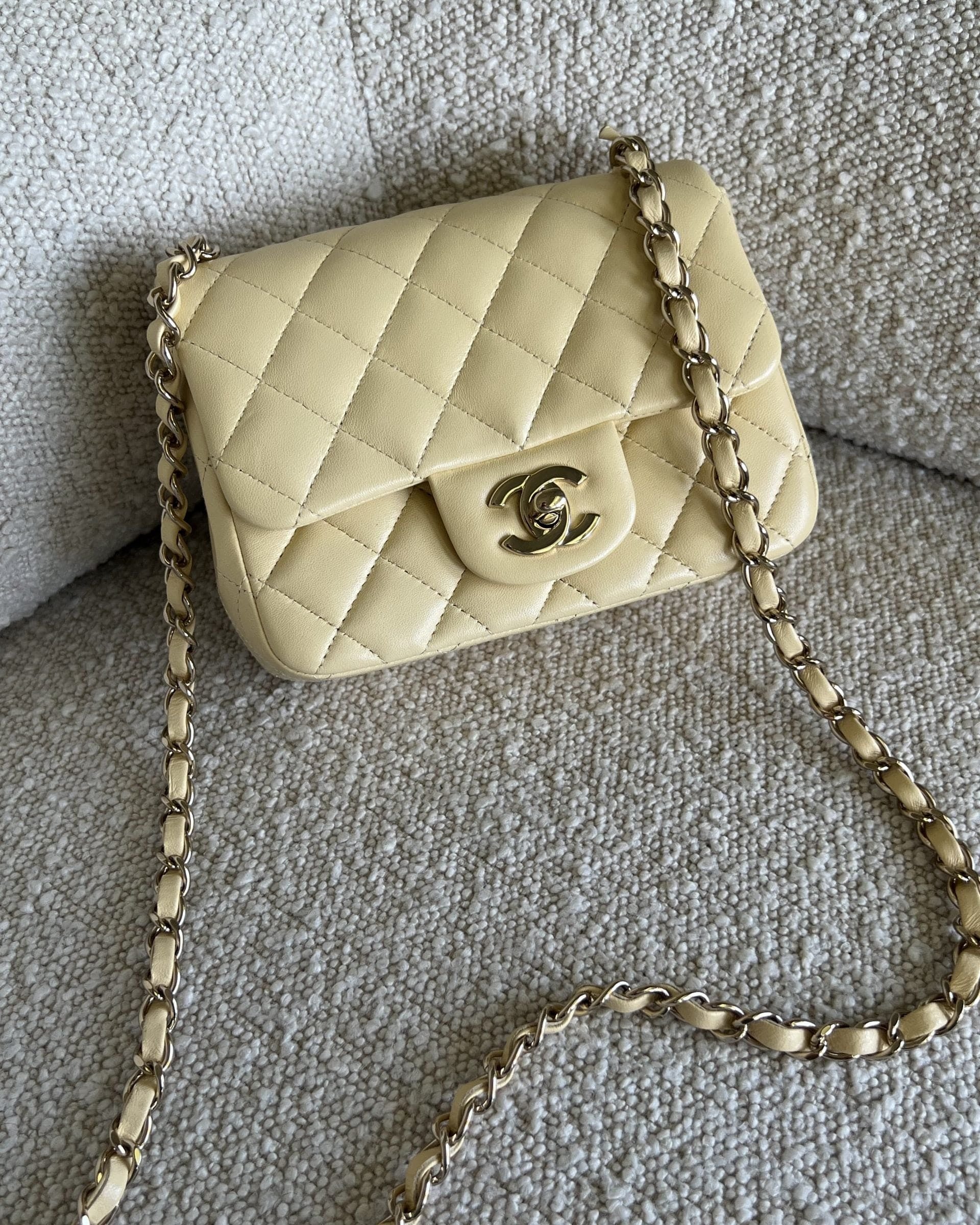 CHANEL Handbag 21C Mini Square Yellow Lambskin Quilted Single Flap LGHW -Knockoff
