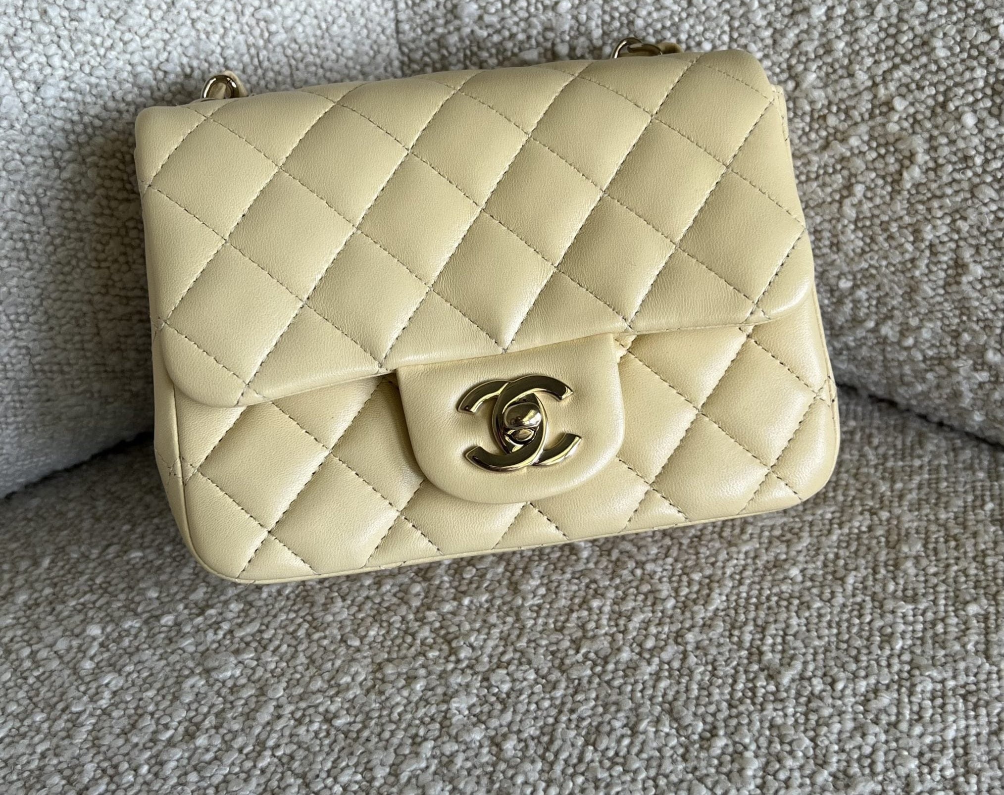 CHANEL Handbag 21C Mini Square Yellow Lambskin Quilted Single Flap LGHW -Knockoff
