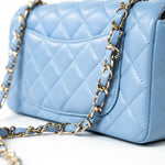 CHANEL Handbag 21C Sky Blue Lambskin Quilted Mini Rectangular Flap Light Gold Hardware -Knockoff
