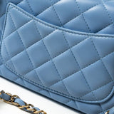 CHANEL Handbag 21C Sky Blue Lambskin Quilted Mini Rectangular Flap Light Gold Hardware -Knockoff
