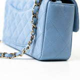 CHANEL Handbag 21C Sky Blue Lambskin Quilted Mini Rectangular Flap Light Gold Hardware -Knockoff
