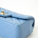 CHANEL Handbag 21C Sky Blue Lambskin Quilted Mini Rectangular Flap Light Gold Hardware -Knockoff
