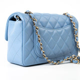 CHANEL Handbag 21C Sky Blue Lambskin Quilted Mini Rectangular Flap Light Gold Hardware -Knockoff
