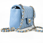 CHANEL Handbag 21C Sky Blue Lambskin Quilted Mini Rectangular Flap Light Gold Hardware -Knockoff
