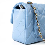 CHANEL Handbag 21C Sky Blue Lambskin Quilted Mini Rectangular Flap Light Gold Hardware -Knockoff
