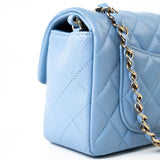 CHANEL Handbag 21C Sky Blue Lambskin Quilted Mini Rectangular Flap Light Gold Hardware -Knockoff
