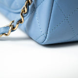 CHANEL Handbag 21C Sky Blue Lambskin Quilted Mini Rectangular Flap Light Gold Hardware -Knockoff
