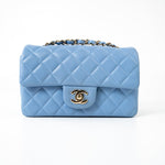 CHANEL Handbag 21C Sky Blue Lambskin Quilted Mini Rectangular Flap Light Gold Hardware -Knockoff
