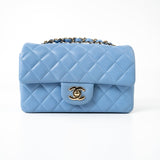 CHANEL Handbag 21C Sky Blue Lambskin Quilted Mini Rectangular Flap Light Gold Hardware -Knockoff
