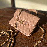 CHANEL Handbag 21K Beige Micro Lambskin Quilted Top Handle Flap Coin Purse with Chain -Knockoff
